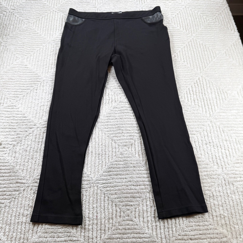 DKNY Jeans Women's XL Black Faux Leather Trim Pants Minimalist Edgy Biker Urban